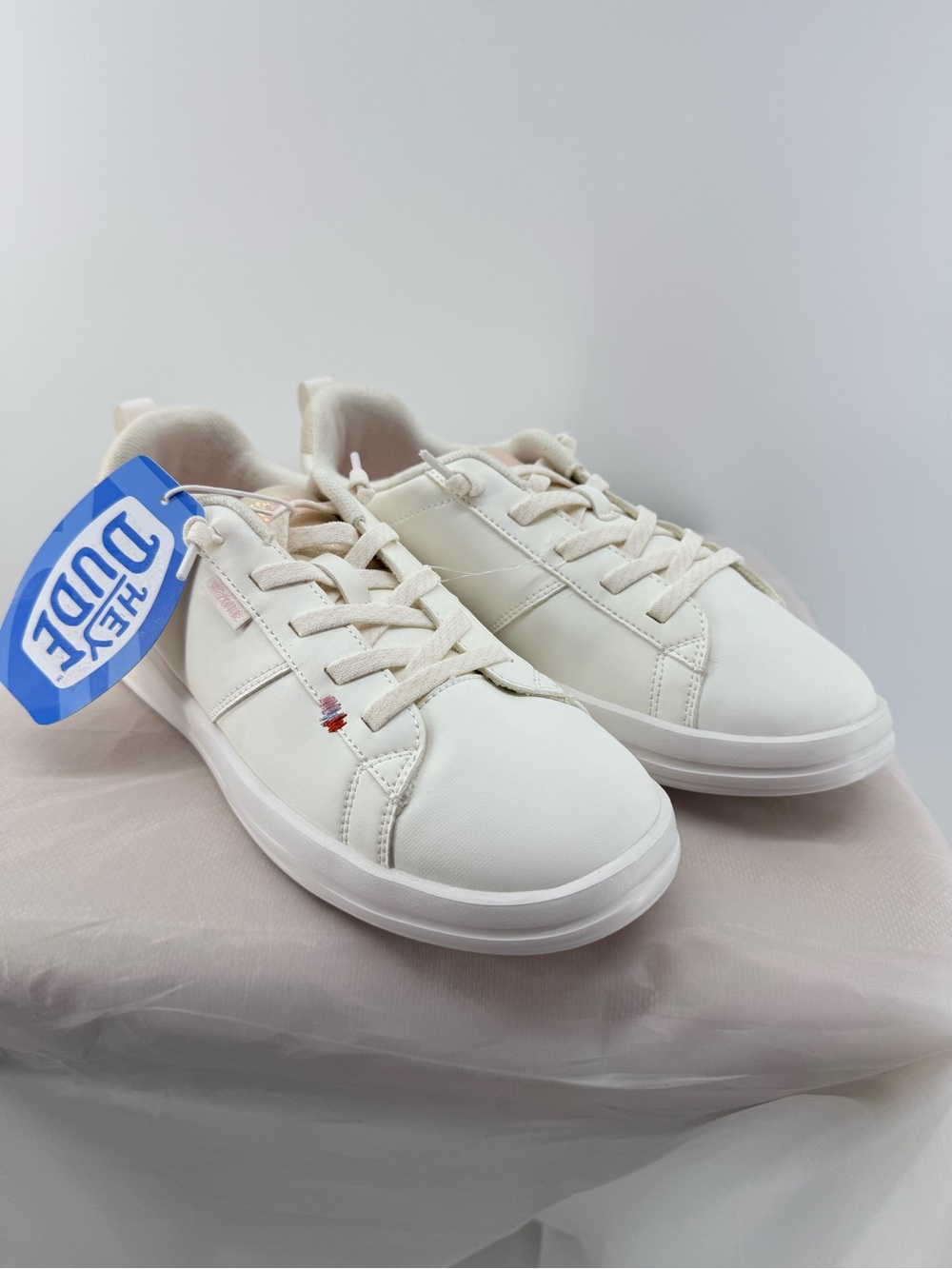HEYDUDE Karina Duo Youth Girls White Iridescent Sneakers Size 6J New With Tags